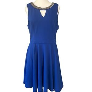 XOXO Cobalt Blue Beaded V Back Flare Dress Size XL NWT